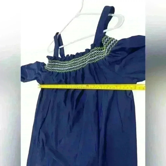 Jude Connally Off the Shoulder Navy Smocked Neckline Summer Preppy Nautical Sz L - Picture 6 of 8